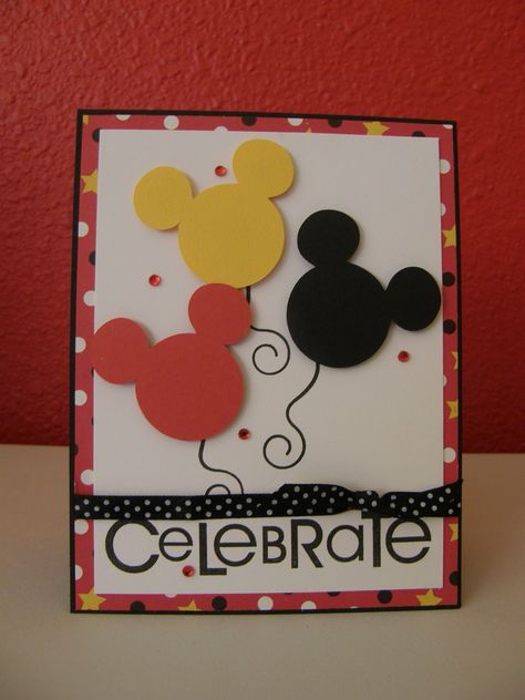 Celebrate mickey birthday diy card Mickey Diy, Disney Birthday Card, Disney Craft, Card Easy, Disney Cards, Bday Cards, Mickey Birthday, Mickey And Minnie Mouse, 카드 디자인