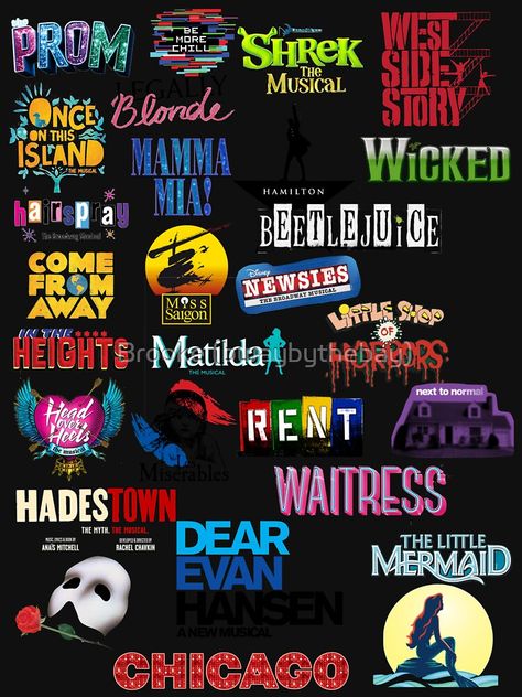 "Musical Theater Sticker Shirt Inspired by Broadway Shows" T-shirt by Brooklynelise14 | Redbubble Musical Logos Broadway, Musical Theater Wallpaper Iphone, Musical Theater Stickers, Broadway Themed Room, Broadway Aesthetic, Acting Monologues, Musical Theatre Shows, Broadway Theme, Theatre Logo