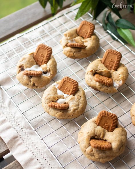 Biscoff S'mores Cookies - Cookerru Essen, Cookies Advertising, Nyc Cookies, Cake Flour Substitute, Refrigerated Cookie Dough, S Mores Cookies, Soft Cookie Recipe, American Cookie, Smores Cookies