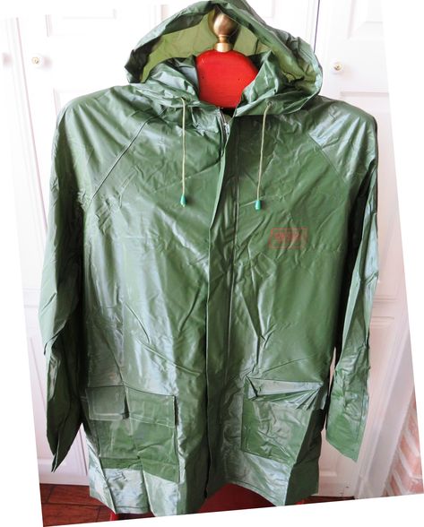 Jacket Folds, Raincoat With Hood, Juniper Green, Asymmetrical Coat, Vinyl Raincoat, Sheer Scarf, Waterproof Coat, Vintage Clothes Women, Rain Gear