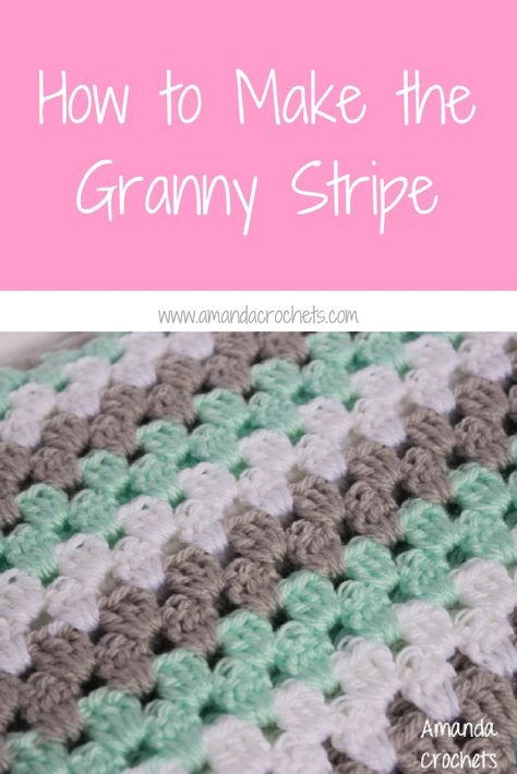 Hey everyone! Today I’m going to show you how to make the granny stripe stitch. This is a different take on the traditional granny square. The granny stripe is worked up in rows instead of in the r… Granny Stripe Crochet, Granny Stripe Blanket, Crochet Granny Stitch, Sunburst Granny Square, Granny Square Haken, Granny Blanket, Granny Stripe, Striped Crochet Blanket, Crochet 101