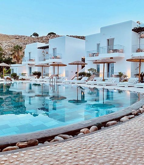 Luxury Hotel in Lindos Rhodes Greece | Caesars Gardens Hotel & Spa Greece Luxury Hotel, Greek Hotel Aesthetic, Mediterranean Hotel, Hotel Greece, Elegant Pool, Lindos Rhodes, Rhode Island Travel, Greece Hotels, Rhodes Greece