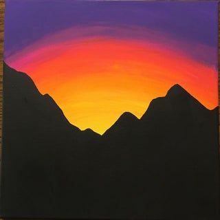 Paint A Mountain, Easy Nature Paintings, Mountain Sunset Painting, Sunset Painting Easy, Sunset Canvas Painting, Silhouette Painting, Mountain Sunset, Simple Acrylic Paintings, Modern Art Paintings