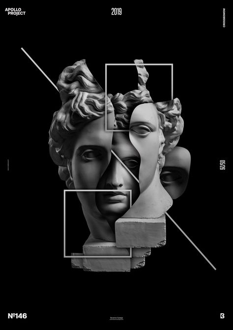 Square is minimalist, dark, intriguing, and a grayscale digital art made with two squares, a line, and slices of Apollo's Statues. Greek Digital Art, Greek Statue Graphic Design, Modern Greek Art, Greek Statues Aesthetic Dark, Greek Statue Illustration, Greek Statue Design, Statue Digital Art, Greek Statues Aesthetic, Greek Statue Art