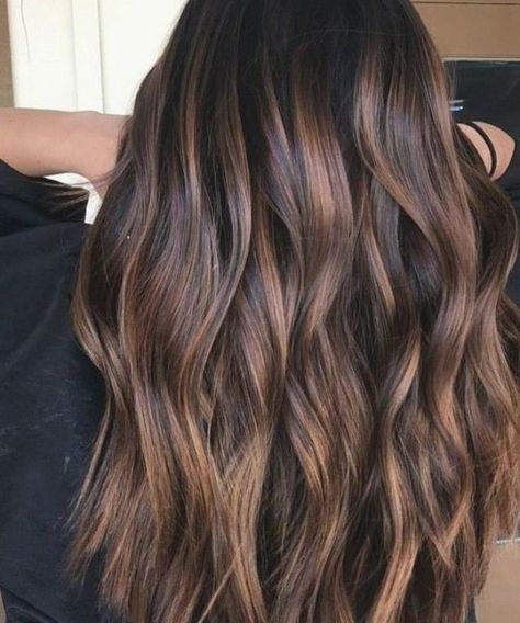 Top 40 best balayage hairstyles for natural brown & black hair color 10 | Wavy Hair, Balayage, Chocolate Highlights, Long Brown Hair, Brown Hair With Highlights, Dark Brown Hair, Balayage Hair, Fall Hair, Hair Highlights