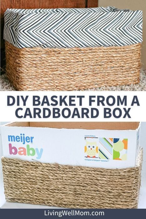 Save money while adding storage to your home by making your own DIY baskets from a cardboard box. This fabric-covered jute rope organizing bin tutorial is super easy and costs less than $5 to make. Covered Boxes With Fabric, Upcycling, Diy Boxes For Storage, Diy Jute Basket Cardboard Boxes, Diy Fabric Basket Storage Bins, Cardboard Box Crafts Decor, Decorate Cardboard Box Ideas, Yarn Decor Diy, How To Decorate A Basket
