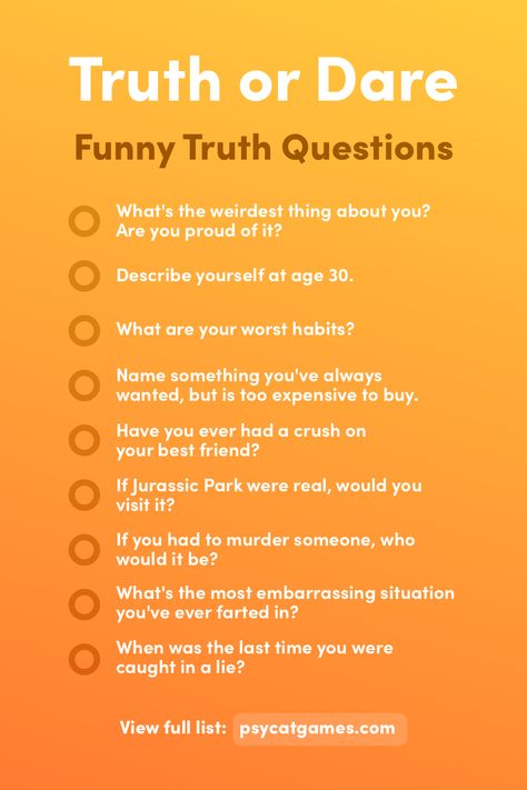 Truth Questions To Ask, Good Truth Questions, Funny Truth Or Dare, Crush Quizzes, Funny Dares, Truth Questions, Teen Sleepover Ideas, Good Truth Or Dares, Fun Dares