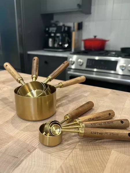 Found a cute new set of gold measuring cups and spoons to replace the plastic ones I’ve had for 8 years 🙃 These were at Amazon find! #kitchenfinds #bakingessentials Gold Measuring Cups, Copper Measuring Cups, Measuring Cups And Spoons, Copper Cups, Spoon Collection, Lunchbox Ideas, Baking Essentials, Amazon Find, Measuring Spoons