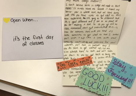 Open when... It’s the first day of classes #openwhenletters Open When Its Your First Day Of College, Open When Letters Sister, Open When You Need A Compliment, For When You Letters Ideas, Open When Cards, Letter To Best Friend, Open When Envelopes, College Letters, Best Gift For Sister