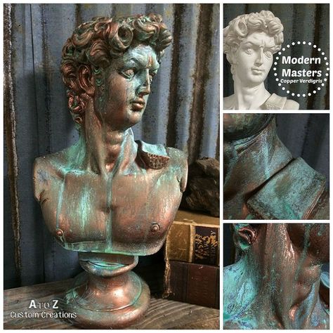 Hometalk :: Transforming a Plaster Bust With Copper Verdigris Upcycling, Copper Verdigris, Patina Paint, Faux Painting, Modern Masters, Paint Effects, Copper Patina, Faux Finish, Painting Tips