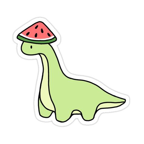 Decorate laptops, Hydro Flasks, cars and more with removable kiss-cut, vinyl decal stickers. Glossy, matte, and transparent options in various sizes. Super durable and water-resistant. A happy little stuffed animal dinosaur wearing a watermelon slice as a hat Cute Dinosaur Drawing, Stuffed Animal Dinosaur, Watermelon Drawing, Dino Drawing, Green Watermelon, Kawaii Sticker, Dinosaur Drawing, Dinosaur Stickers, Cute Laptop Stickers