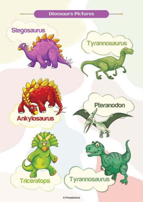 Printable Dinosaurs Pictures With Names PDF Education, Dinosaurs Names And Pictures, Teaching Spelling, Dinosaur Pictures, Cool Tools, Color Names, Educational Resources, Color Pop, Color
