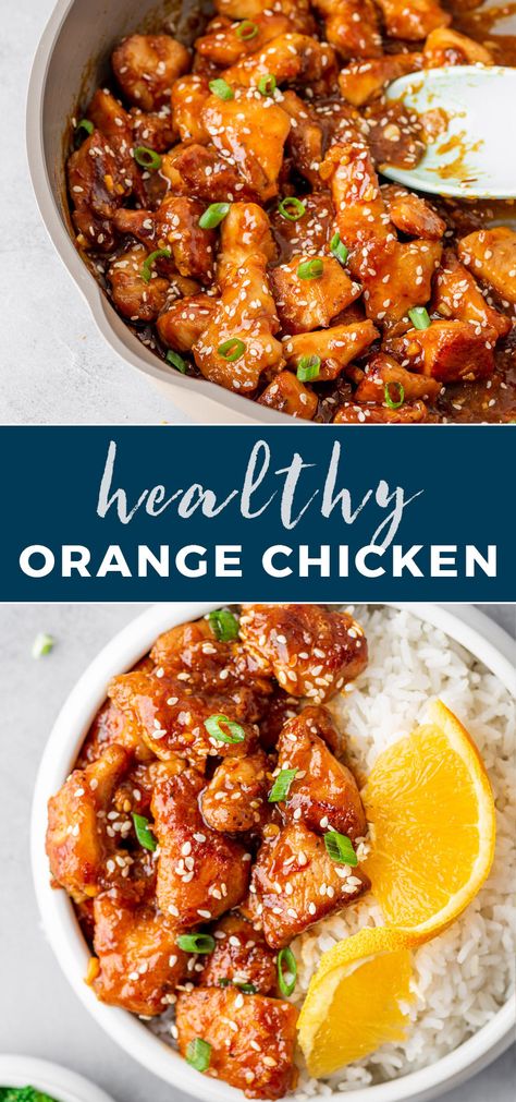 Healthy Orange Chicken Healthier Orange Chicken, New Recipes For Dinner Healthy, Health Chicken Dinner, Gf Orange Chicken Recipe, Dinner Ideas Under 500 Calories, Orange Chicken Healthy Recipe, Easy Healthy Orange Chicken, Healthy Tasty Dinner Recipes, Healthy Dinner Recipes For Two Chicken