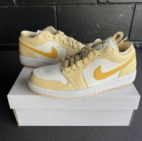 Air Jordan 1 Low Women's Shoes Yellow Yellow Air Jordan 1 Low, Yellow Jordan Outfit, Yellow Jordans, Air Jordan 1 Yellow, Yellow Air Jordan, Air Jordan 1 Low Women, Collage Pics, Jordan Low, Shoes Yellow