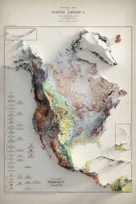 Digital Shading, Map Of North America, Geological Map, Topography Map, Geography Map, North America Map, Shading Techniques, America Map, World Geography