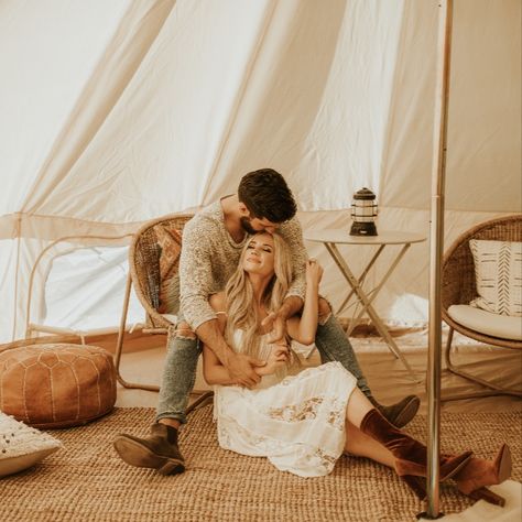 Couple Session in Arizona. Camp'd Out tent rentals Glamping Couple Photos, Tent Photoshoot Ideas, Glamping Photoshoot Ideas, Glamping Couple, Tent Photoshoot, Glamping Retreat, Camping Couples, Camping Date, Couple Camping