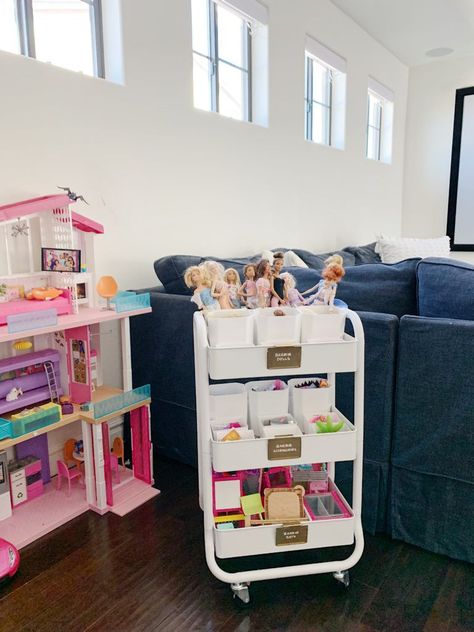 25 Ways to Use IKEA's Raskog Utility Cart Organisation, Barbie And Doll Storage Ideas, Barbie Organization Ideas Storage, Barbie Accessories Storage, Barbie Organization Ideas, Barbie Storage Ideas, Barbie Storage, Barbie Organization, Storage Ideas Diy