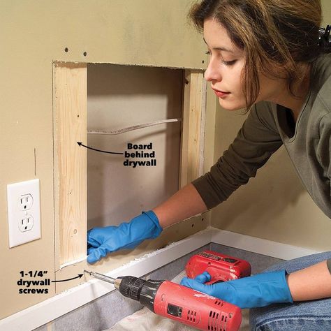 Fix Holes In Wall, How To Repair Large Hole In Drywall, How To Fix Wall Holes, How To Patch Large Holes In Drywall, How To Fix Big Holes In Drywall, Fix Hole In Wall, Repair Drywall Hole, Sheetrock Repair, Pallet Deck Diy