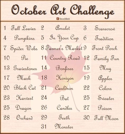 31 Days Of Halloween Drawing Challenge, Halloween 31 Day Challenge, Fall Drawing Challenge, October Art Challenge, October Drawing Challenge 2023, Halloween Art Challenge, Halloween Drawing Challenge, October Drawing Challenge, October Doodles