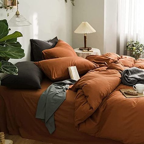 Burnt Orange Duvet Cover, Burnt Orange Duvet, Orange Duvet Cover, Orange Duvet, Unique Duvet Covers, Orange Duvet Covers, California King Duvet Cover, Washed Linen Duvet Cover, Queen Size Comforter Sets