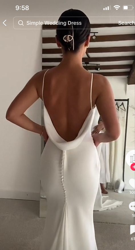 Wedding Dress With V Neckline, Backless Wedding Dress Curvy, Silk Wedding Dress Sleeves, Silk Wedding Dress High Neck, Plain Backless Wedding Dress, Wedding Dress Cowl Back, Open Back Wedding Dress With Veil, Simple Backless Wedding Dress Open Backs, Fitted Wedding Dress Low Back