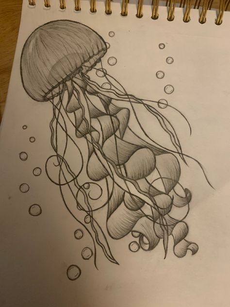 Jellyfish Drawings Sketches, Jellyfish Pencil Sketch, Gcse Art Sketchbook Jellyfish, Jellyfish Underwater Drawing, Cool Jellyfish Drawing, Jellyfish Tentacles Drawing, Jellyfish Charcoal Drawing, Jellyfish Sketch Drawings, Step By Step Jellyfish Drawing