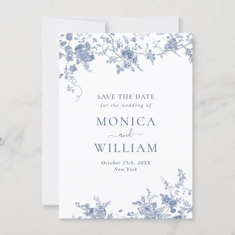 Wedding Qr Code, French Blue Wedding, Couples Bridal Shower, Victoria Wedding, Blue Invitation, Floral Save The Dates, Wedding Invitation Card Design, Blue French, Blue Wedding Invitations