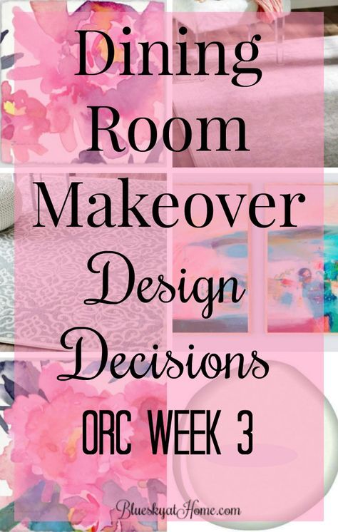 Dining Room Makeover Design Decisions ~ ORC Week 3. Defining your vision for a room allows you to focus on the elements that will bring the room to life. Paint color, rugs, art, accessories all play a role. BlueskyatHome.com Fuschia Dining Room, Pink Dining Room Decor, Pink Dining Room, Rugs Art, Pink Dining Rooms, Color Rugs, Pink Ideas, Room Makeovers, Dining Room Makeover