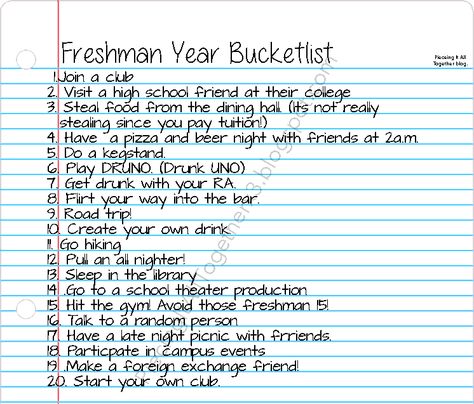 funny bucket list ideas for college | Jason blog Highschool Bucket List Freshman, Freshman Year Bucket List, Freshman Bucket List, Highschool Bucket List, High School Bucket List, Crazy Bucket List, Year Bucket List, College Bucket List, Dorms Decor