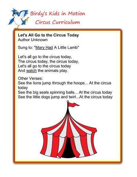 Let's All Go to the Circus Today Song #BirdysKids #ToddlerCreativeMovement The Circus Preschool, Circus Infant Activities, Balloon Songs For Preschool, Circus Daycare Activities, Circus Songs Preschool, Circus Crafts For Infants, Circus Lesson Plans Preschool, Circus Activities Preschool, Preschool Circus Theme