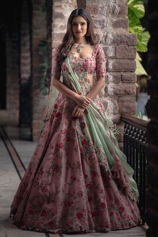 Anushree Reddy, Lehenga Saree Design, Half Saree Lehenga, Organza Lehenga, Floral Lehenga, Indian Outfits Lehenga, Wedding Lehenga Designs, Half Saree Designs, Indian Gowns Dresses