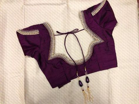 40.Purple with Lace work Blouse Couture, Simple Blouse Design, Neck Models, Work Blouse Designs, Patch Work Blouse Designs, Blouse Designs High Neck, Blouse Designs Catalogue, Traditional Blouse Designs, Saree Blouse Neck Designs