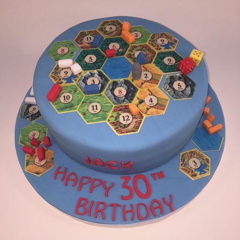 Settlers of Catan board game cake Catan Birthday Cake, Board Game Cake Ideas, Board Game Birthday Cake, Board Game Cake, 30th Birthday Cake For Women, Game Night Snacks, Game Cake, Birthday Cake For Boyfriend, Catan Board Game