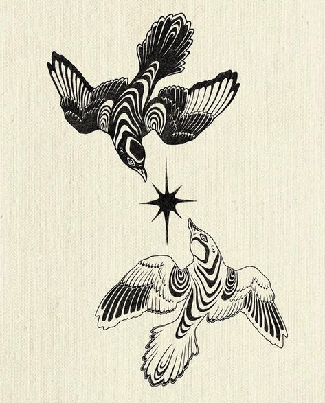 Bold Line Work Tattoo, Complicated Tattoo Designs, Tattoos About Passion, Tattoo Art Pieces, Bird Tattoo Abstract, As Above So Below Tattoo Tree, Yin Yang Bird Tattoo, Contrast Tattoo Negative Space, Abstract Elbow Tattoo