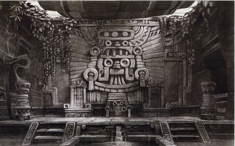 "The Road to El Dorado" layout drawing by Seth Engstrom Aztec Architecture, Mayan Architecture, Aztec Temple, Kubo And The Two Strings, Mayan Art, Aztec Art, Landscape Concept, Mayan Ruins, Ancient Temples