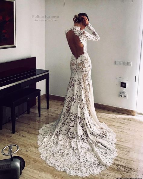 Polina Ivanova Bridal Atelier (@polina.ivanova.atelier) • Instagram photos and videos Turtle Neck Wedding Dress, Lace Wedding Dress Boho, Illusion Neckline Wedding Dress, Wedding Dress With Long Sleeves, Dress Boho Wedding, Wedding Dress Boho, Wedding Dress Silhouette, Open Back Wedding, Open Back Wedding Dress