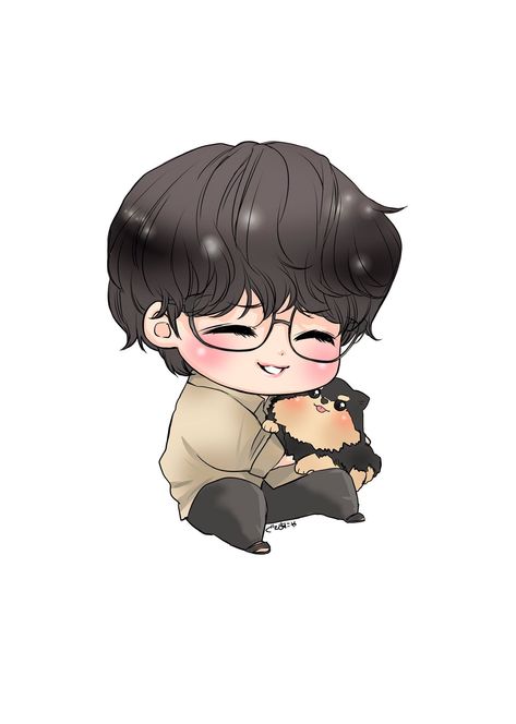 Taehyung Tiny Tan, Bts Tiny Tan Drawing, Tiny Tan Drawing, Taehyung And Yeontan, Tae Fanart, Bts Animation, Chibi Bts, V Chibi, Tiny Tan