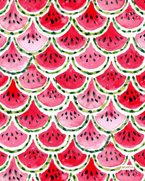 WATERMELON MERMAID – BARBARIAN by Barbra Ignatiev | Bold colorful art Watermelon Abstract Art, Watermelon Pattern Design, Watermelon Art Illustrations, Watermelon Mermaid, Summer Illustration Design, Barbra Ignatiev, Watermelon Aesthetic, Coastal Inspired Art, Watermelon Drawing