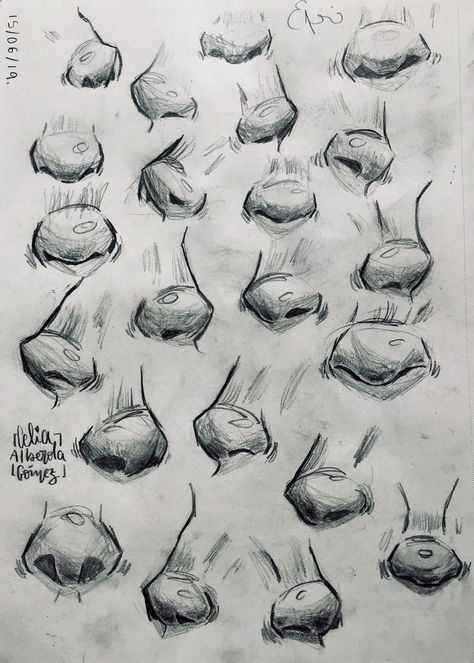 Halloween Manga Art, Different Nose Styles Drawing, Nose Practice Drawing, Beginner Face Drawing, How To Sketch Nose, Art Reference Nose, Sketches Of Noses, Nose Drawing Styles, Anime Nose Sketch