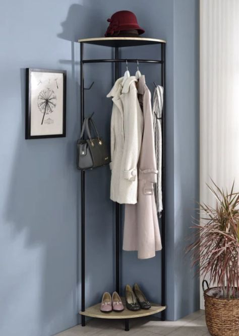 These Affordable Corner Organizers Are Great for Small Spaces | Kitchn Corner Hall Tree, Corner Rack, Tree Coat Rack, King Furniture, Coat Storage, Coat Rack Shelf, Corner Storage, Oak Shelves, Garment Rack