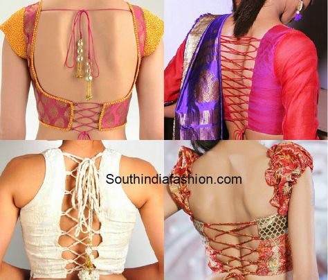 criss cross dori back blouse designs Dori Blouse Designs Latest, Blouse Backside, South Indian Blouse, Back Neck Blouse Designs, Back Neck Blouse, Neck Blouse Designs, Fancy Tie, Saree Jacket Designs, Choli Blouse Design