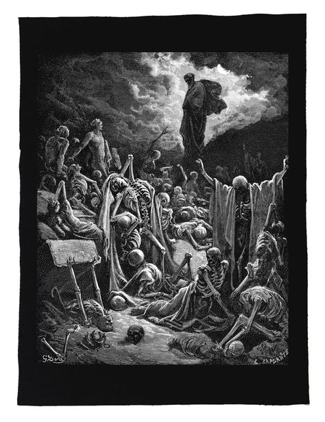 The Valley Of Dry Bones, Valley Of Dry Bones, Dark Visions, Dry Bones, Gustave Dore, Bible Illustrations, Tattoo Men, Art Prints Online, Angel Tattoo