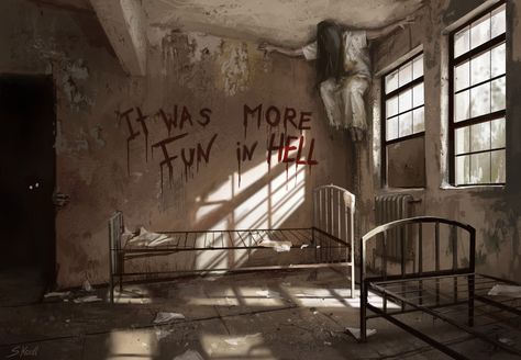 ArtStation - Haunted asylum, Stefan Koidl Haunted Asylum, Haunted Asylums, Creepy Paintings, Horror Room, Abandoned Asylums, Creepy Photos, Creepy Images, Scary Art, Creepy Art