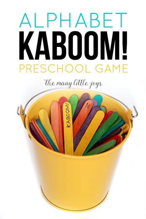 This "Kaboom!" preschool alphabet game is so simple, costs almost nothing to make, and it can be adapted to learn practically anything. Beginning Words For Preschool, Word Games For Preschoolers, Abc Center Activities Preschool, Games To Learn The Alphabet, Prek Large Group Literacy, Things Preschoolers Should Know, Letter Small Group Activities, Games For Learning Letter Sounds, Language Group Activities Preschool