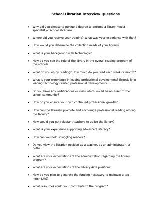 School Librarian Interview Questions, Librarian Interview Questions, Library Media Specialist, School Librarian, School Community, Media Specialist, Library Ideas, Interview Questions, Professional Development