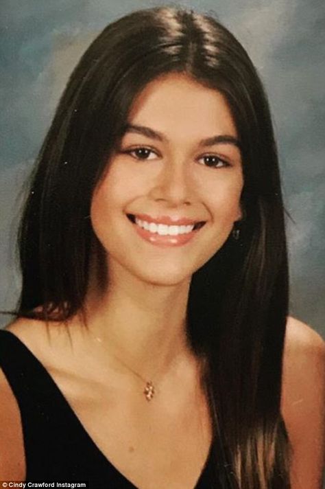 Now: Cindy Crawford shared daughter Kaia's school photo on social media on Tuesday Lorraine, Kaia Crawford, Model Icons, Cindy Crawford Daughter, Kaia Jordan Gerber, Celebrity Yearbook Photos, Celebrity Yearbook, School Picture, Beach Model