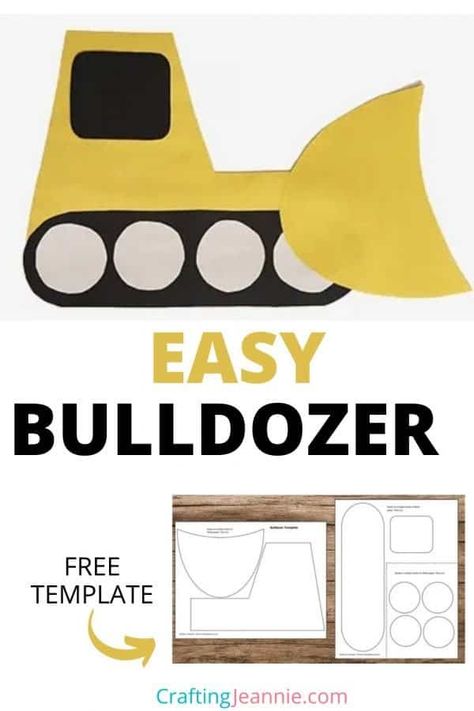 Make this paper Bulldozer with your classroom, scouts or at home. Do your kids love construction vehicles? They will love this toddler bulldozer craft. This construction vehicle craft is perfect for Preschool, Kindergarten, Elementary School, Scouts or Birthday Parties. Get the FREE Template Printable & Instructions for this Easy bulldozer Craft for preschoolers #CraftingJeannie #ConstructionCraft #preschoolcraft #bulldozer Construction Truck Printables Free, Machine Crafts For Preschool, Construction Art Projects Preschool, Construction Activities Preschool Art, Simple Machine Crafts Preschool, Truck Crafts For Preschool, Architecture Preschool Activities, Bulldozer Craft Preschool, Construction Truck Crafts Preschool