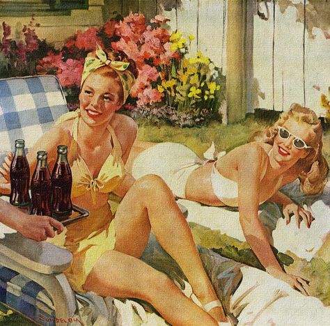 Sunbather's Refreshment 1950s Advertisements, Coca Cola Ad, Vintage Coke, Postal Vintage, Vintage Illustration Art, 흑백 그림, Images Vintage, Coca Cola Vintage, Old Ads