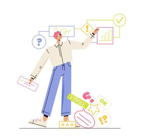 Man Working Illustration, Project Manager Illustration, Project Management Illustration, Project Management Aesthetic, Project Manager Aesthetic, Business Man Illustration, Manager Illustration, Corporate Memphis, Graph Illustration