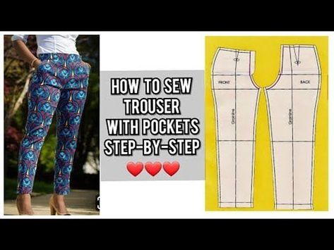 [Sponsored] How To Cut And Sew A Female Trouser With Pockets | Pant Tutorial | Diy - Youtube #trouserpantspatternforwomen Couture, Trouser Pants Pattern For Women, Sew Trousers, Trouser Pants Pattern, Women Pants Pattern, Pattern Drafting Tutorials, Pants Tutorial, Sewing Pockets, Trouser Pattern